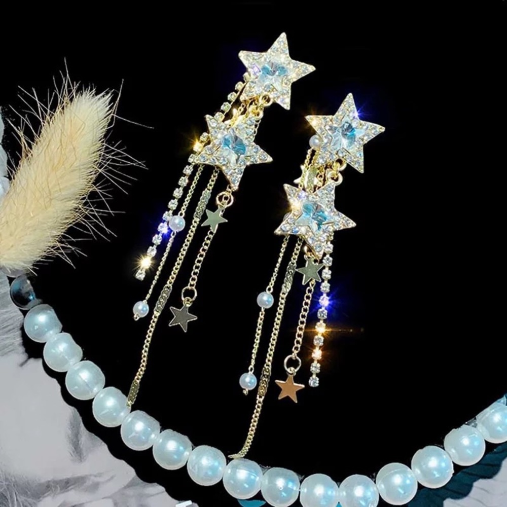 🌺Shiny Star Long Tassel crystal Drop earring - Picture 15 of 16